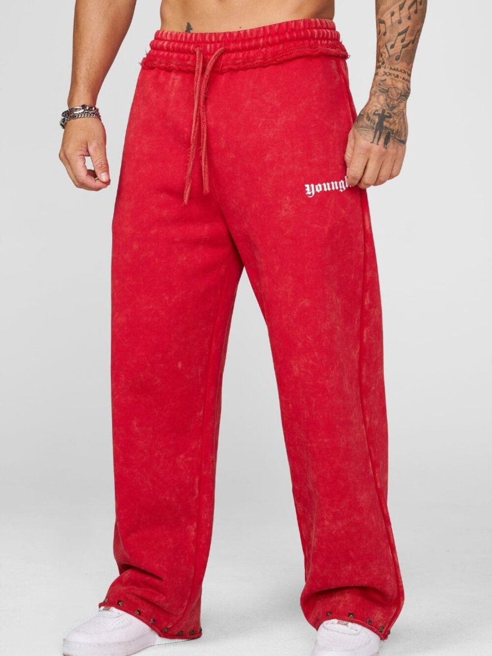 YoungLA 2087 Stud Sweats Red Wash XXL Sweatpants NWT
